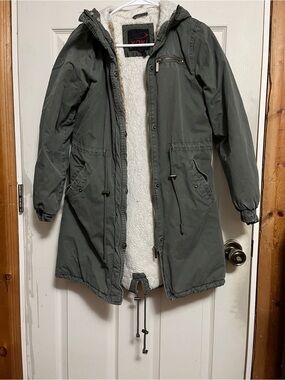 Yoki Olive Green Jacket with White Sherpa Trim